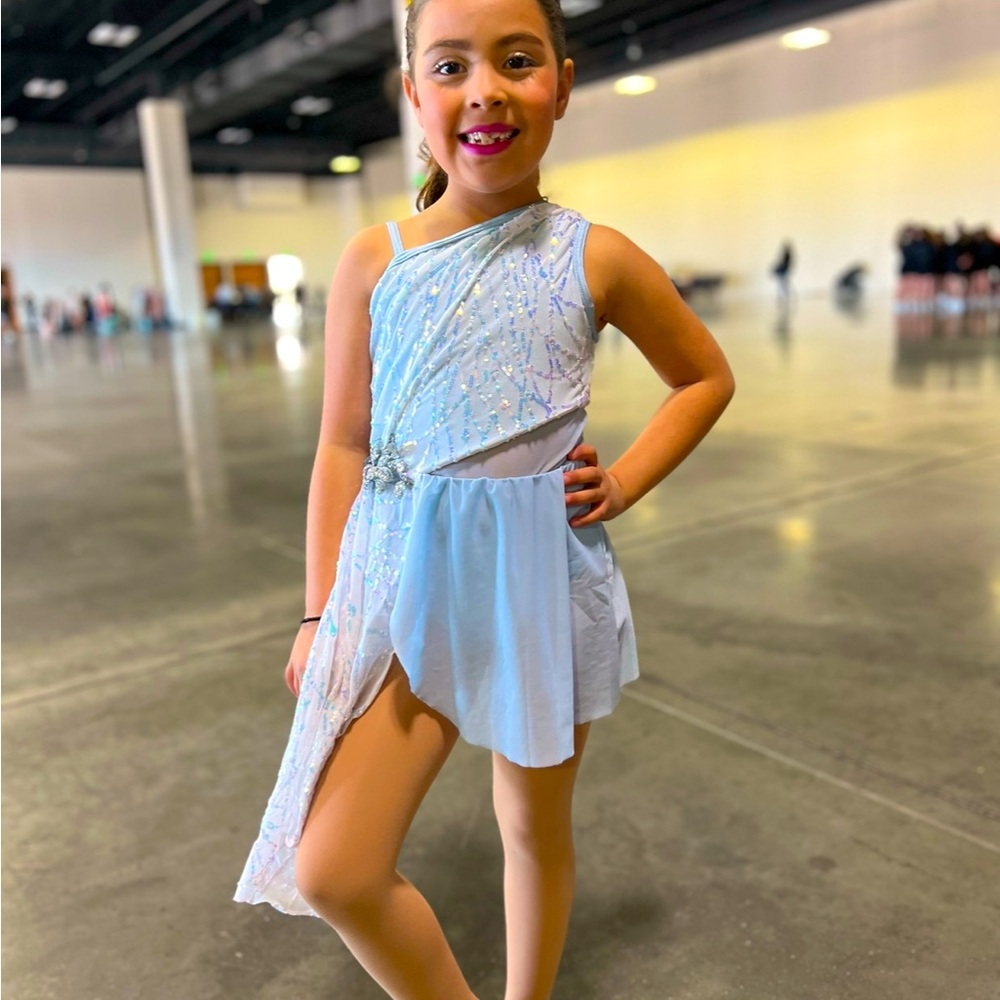 Weissman IC blue asymmetrical dance dress